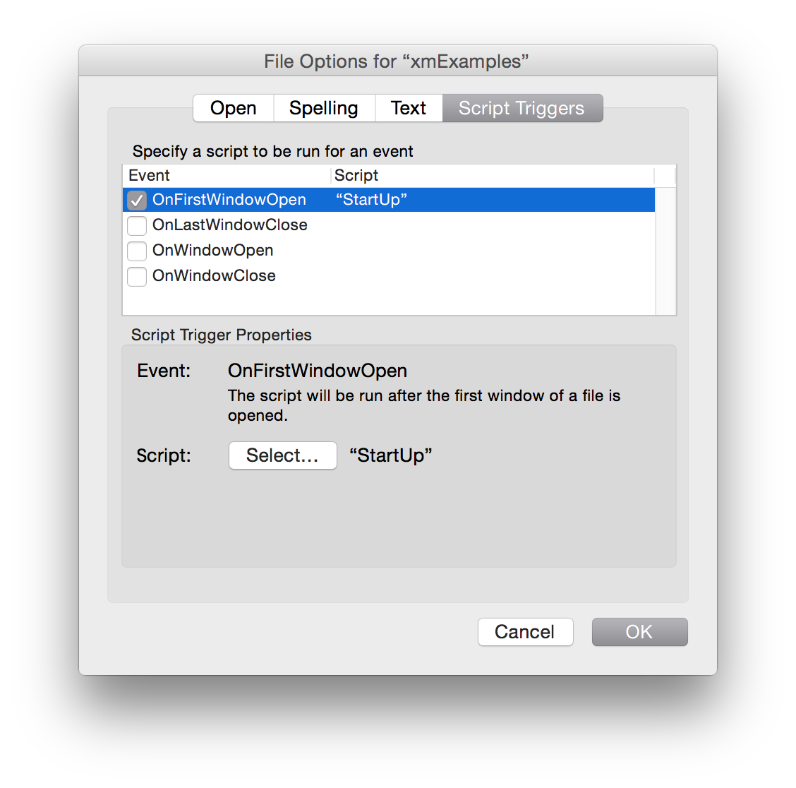 FileMaker Dialog Box File Options